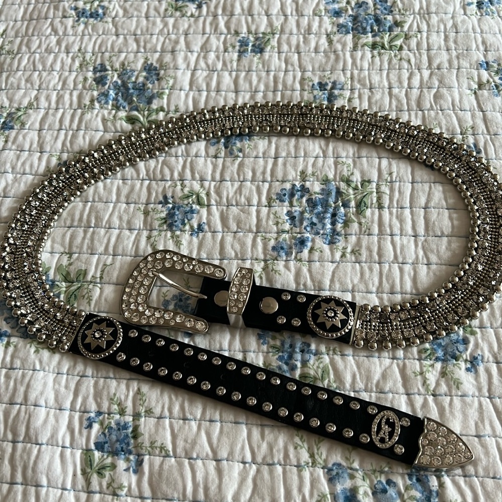 Christine Alexander swarovski/leather belt size XL
